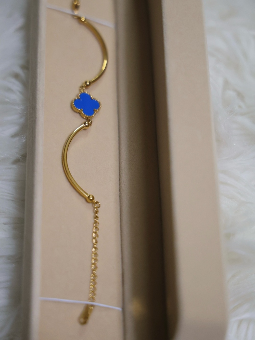 Gold Bracelet with Blue Clover Charm - Women Jewelry